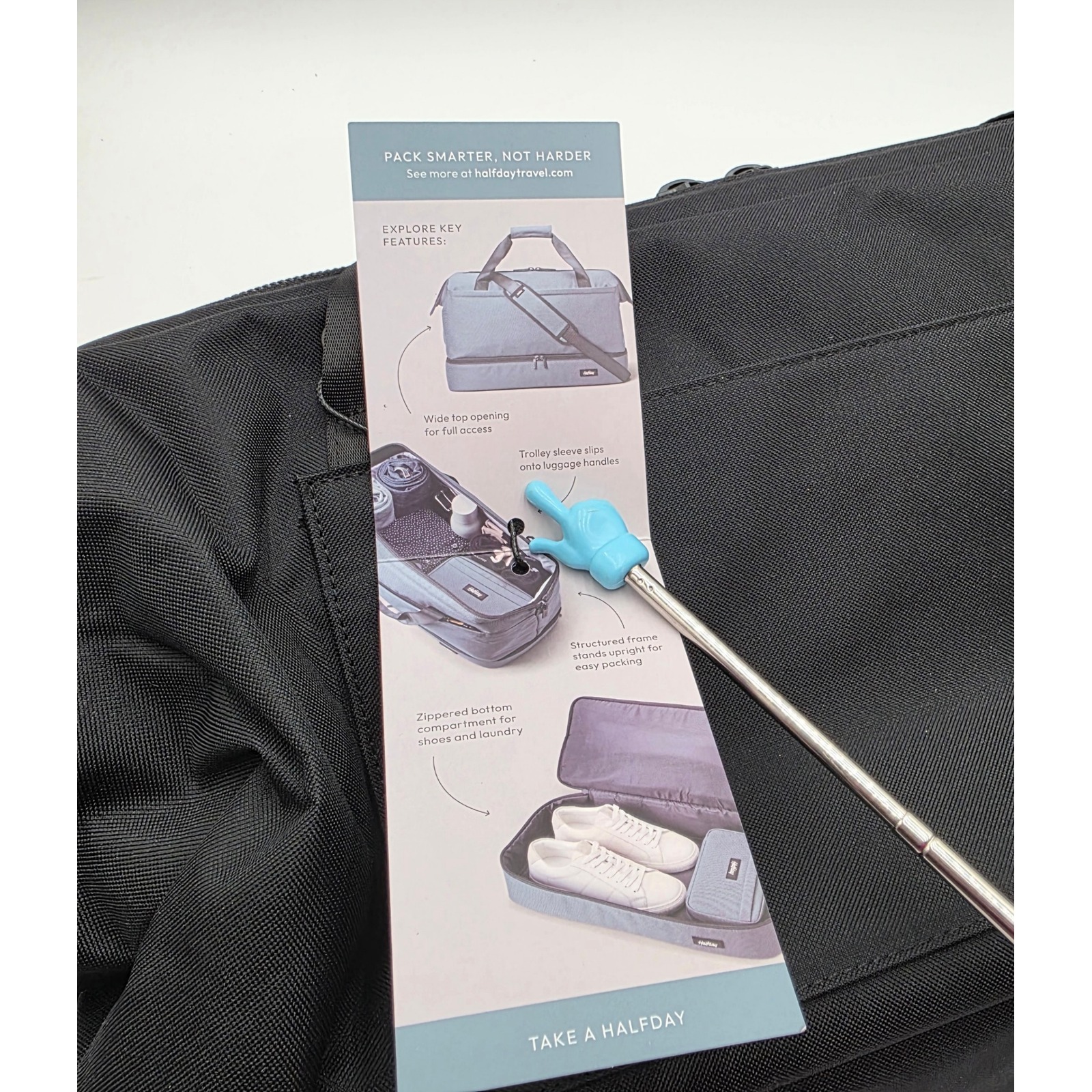 Halfday The Double Decker Weekender Bag Black Travel Duffel Shoe Compartment Nwt — image 6 of 8